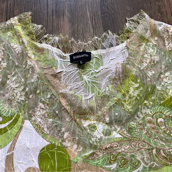 Komarov Vtg Green White Paisley Sleeveless V Neck Women’s Top Stretch Soft L - Picture 6 of 10